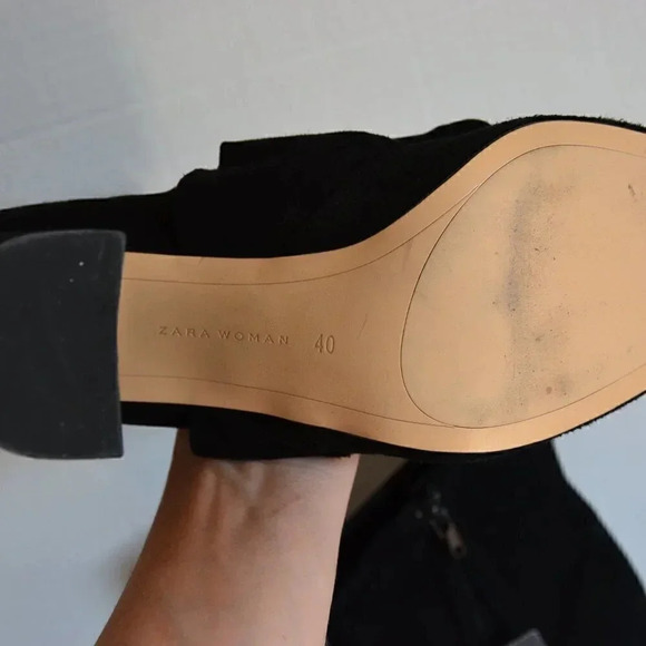 Black Suede Ruffle Booties with Block Heel - Picture 7 of 12